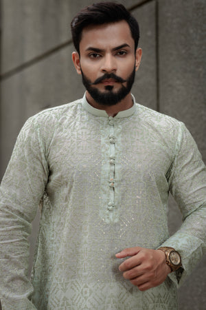 Embroidered light green Cotton Kurta