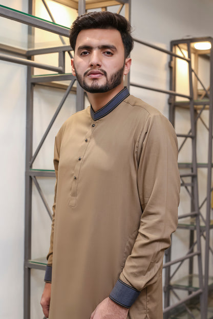 Beige Blended Kameez Shalwar