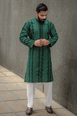 Embroidered dark green Cotton Kurta