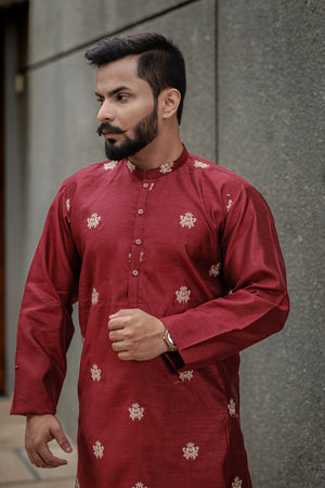 Embroidered mehroon Cotton Kurta