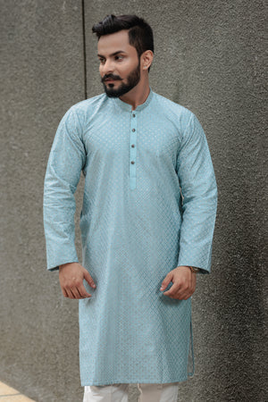 Embroidered ice blue Cotton Kurta