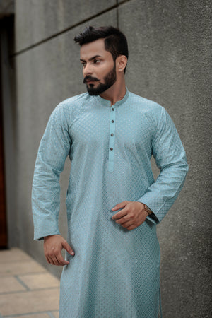 Embroidered ice blue Cotton Kurta