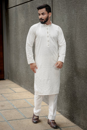 Embroidered off white Cotton Kurta