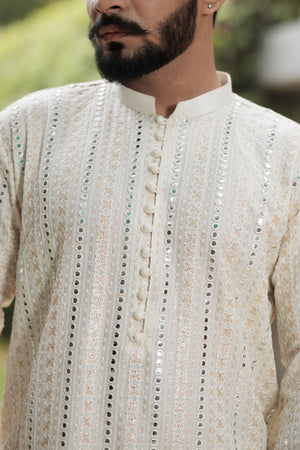 Embroidered off white Cotton Kurta