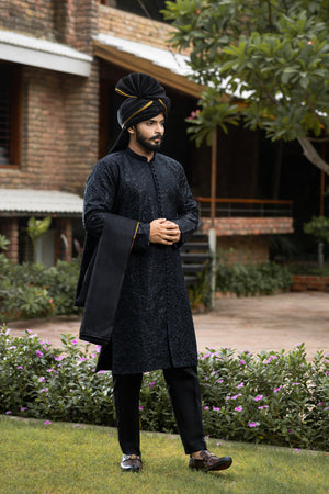 BLACK SHERWANI WITH HANDWORK