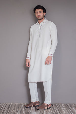 Off-White Blended Kameez Shalwar