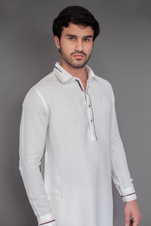 Off-White Blended Kameez Shalwar