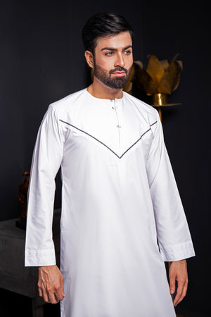 White Emarati Embroidered Thobe