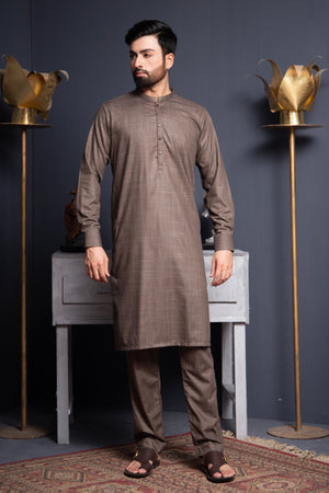 Brown Textured Kameez Shalwar