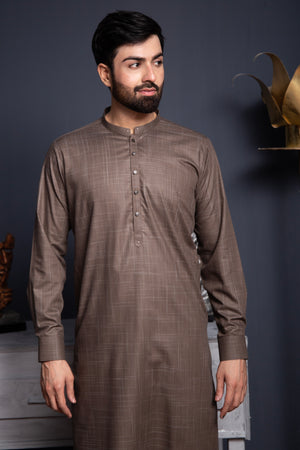 Brown Textured Kameez Shalwar