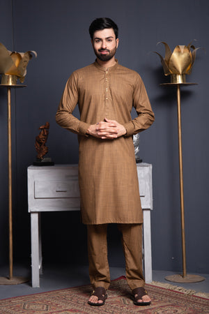 Beige Textured Kameez Shalwar