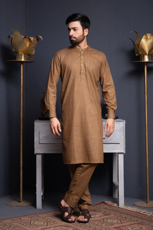 Beige Textured Kameez Shalwar