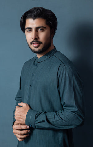 Textured Turqouise  Wash N Wear Kurta