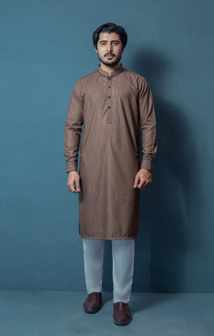 Textured Brown Wash N Wear Kurta